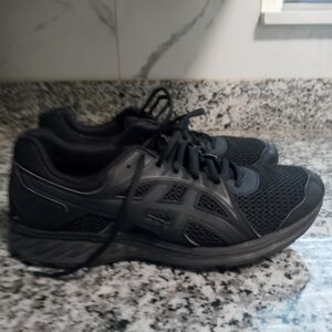 Mens All Black Asics Athletic Running Shoes Size 10